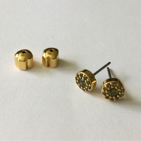 Was 65 KATE SPADE Something Sparkly Pave Stud Earrings Green - 10K Gold - NWT - Picture 12 of 16